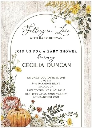 Fall Floral and Pumpkin Baby Shower Invitation, Falling in Love with Baby by Handmade