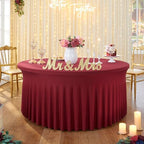 6 Pack Burgundy Spandex Round Tablecloths for 72in Table, Stretchy 132inch Fitted 6FT Round Table Cloths, Wrinkle Free Maroon Table Cover with Skirt for Wedding Party Dining Banquet - Image 6