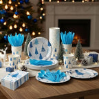 Pickmesh 400 Pcs Winter Party Supplies Blue Silver Paper Plates Serve 50 - Image 6