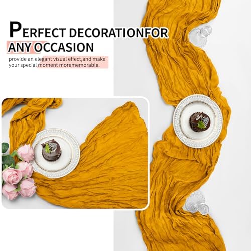 12 Pcs Gold Cheesecloth Table Runner 10Ft, Golden Yellow Gauze Table Runners 21.5 x 120 inch,Semi Sheer Cheese Cloth Fabric Runner Bulk for Wedding,Party,Baby Shower,Bridal Shower - Image 5