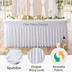 2 Pack White Spandex Tablecloths for 4 ft Rectangle Tables, Stretch Table Cloths 4 Foot Fitted Table Cover with Skirt for Parties Weddings Birthday Banquet Baby Shower - Image 2