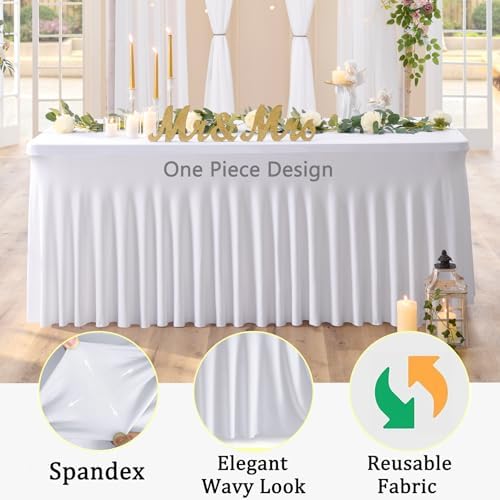 2 Pack White Spandex Tablecloths for 4 ft Rectangle Tables, Stretch Table Cloths 4 Foot Fitted Table Cover with Skirt for Parties Weddings Birthday Banquet Baby Shower - Image 2