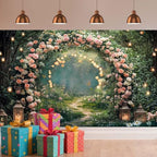20x10ft Enchanted Forest Wedding Photography Backdrop Wonderland Roses Fairy Tale Backdrop Pink Flower Birthday Newborn Baby Shower Wedding Bridal Party Banner Photo Booth Props Anniversary Background - Image 3