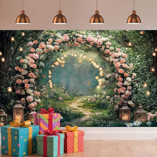20x10ft Enchanted Forest Wedding Photography Backdrop Wonderland Roses Fairy Tale Backdrop Pink Flower Birthday Newborn Baby Shower Wedding Bridal Party Banner Photo Booth Props Anniversary Background - Image 3