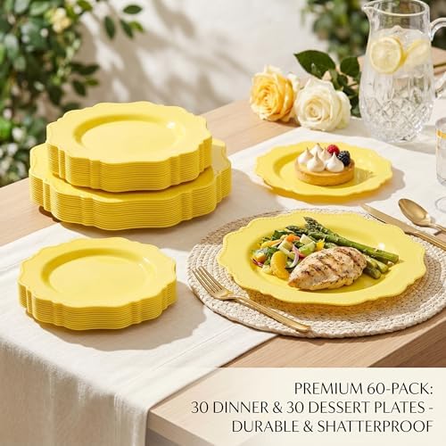 COLOSUS 60PCS Yellow Plastic Plates, Beaded Disposable Plates for Party. - Image 4