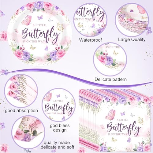 Funnymoom 452 Pcs Butterfly Baby Shower Party Decoration Supplies for 50 - Image 3