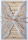 50Pcs 5.12" x 7.28" Personalized Rustic Laser Cut Lace Wedding Invitations Kit Blank Kraft Wedding Invitation Cards with Hemp Rope Envelopes by KUCHYNEE