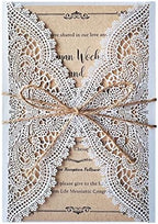 50Pcs 5.12" x 7.28" Rustic Laser Cut Vintage Lace Wedding Invitations Kit Blank Kraft Wedding Invitation Cards with Hemp Rope Envelopes for Birthday Anniversary Invite by KUCHYNEE