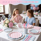 Pink and Blue Gingham Dinnerware Set, 350 Pcs, Serves 50 - Image 7