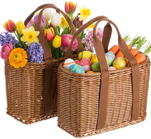 2 Pcs Large Wicker Basket with Handle Empty Woven Gift Basket for Gifts Summer Beach Party Spring Picnic Rattan Goodie Stuffer Candy Storage Wedding Home, 11.4 x 7.9 x 5.9 Inch by Ferrochef