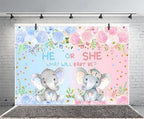 12x6ft Elephant Gender Reveal Backdrop He or She What Will Baby Be Photo Background Watercolor Floral Blue or Pink Boy or Girl Newborn Gender Reveal Baby Shower Birthday Party Decorations Supplies - Image 3