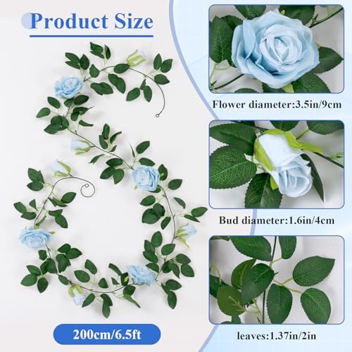 U'Artlines 3 Pack Artificial Blue Rose Garlands Flower Vines 19.5 ft - Image 3