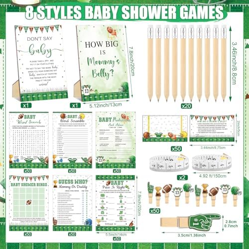 Funnymoom 426 Pcs Football Baby Shower Games, 8 Games Bingo Advice Cards - Image 3