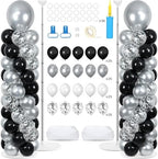 2 Sets Adjustable Balloon Column Stand Kit with Bases（Black & Silver） by Naozinebi
