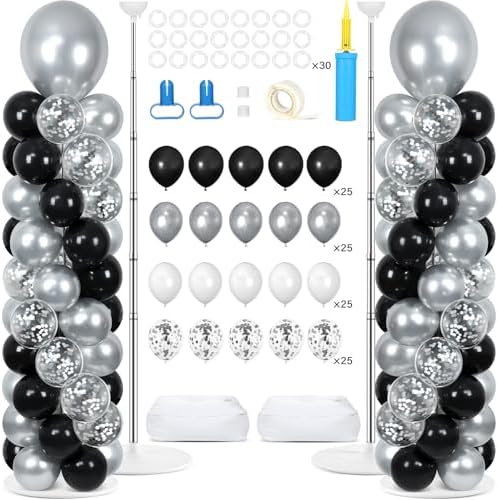 2 Sets Adjustable Balloon Column Stand Kit with Bases（Black & Silver） by Naozinebi