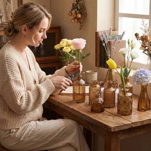 Mini Bud Vases Centerpieces for Tables,Clear Bud Vases for Flowers,Small Flower Vases Suitable for Birthday Party,Anniversary,Wedding Reception,Baby Shower (Amber, 12PCS) - Image 4