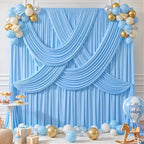 40ft x 10ft Baby Blue Backdrop Curtains, 8 Panels Blue Drapes for Backdrop by LittleFunny