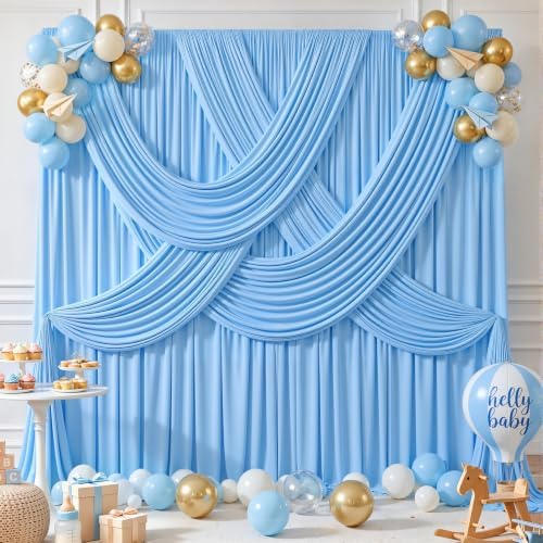 10ft x 10ft Baby Blue Backdrop Curtains, 2 Panels Blue Drapes for Backdrop by LittleFunny