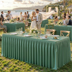 Sage Green Polyester Table Cloths for Rectangle 8 Foot Tables, 2 Pack Wrinkle Free Tablecloths Stretchy Banquet Ruffle Fitted Table Cover Desk Skirt for Parties Wedding Birthday Baby Shower - Image 2