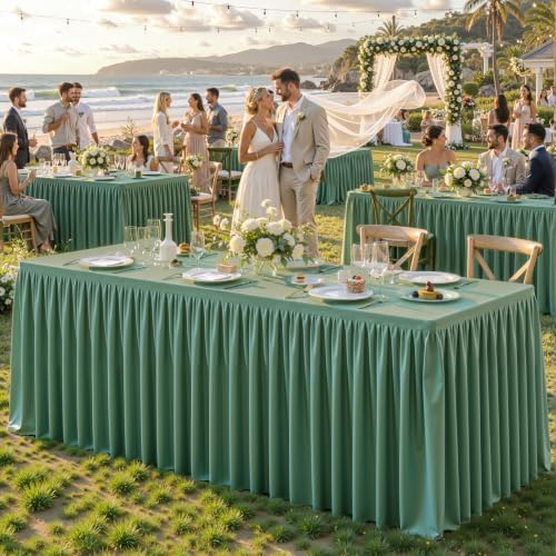 Sage Green Polyester Table Cloths for Rectangle 4 Foot Tables, 1 Pack Wrinkle Free Tablecloths Stretchy Banquet Ruffle Fitted Table Cover Desk Skirt for Parties Wedding Birthday Baby Shower - Image 3