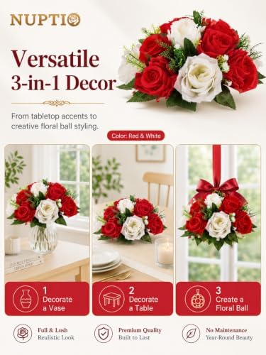 NUPTIO Flower Balls Centerpieces for Wedding Tables, Red & White Roses - Image 3