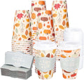 Whaline 50 Pcs Fall Disposable Coffee Cups with Lids and Sleeves Maple Pumpkin Paper Drinking Cups for Autumn Thanksgiving Restaurant Travel Business Supplies, 2 Styles by Whaline