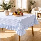 Blue White Striped Ruffled Tablecloth Rectangle 55" x 70" Farmhouse Washed Cotton Table Cloth with Short Ruffle Cottage Table Cover for Boho Dining Room Kitchen Picnic Home Party Decoration by Unknown