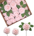Artificial Flowers Realistic Roses, 100pcs Real Looking Fake Roses with Stem for DIY Wedding Bouquets Centerpieces Bridal Shower Party Home Romantic Decorations (Light Pink) by BringmoreJoyinyourlife