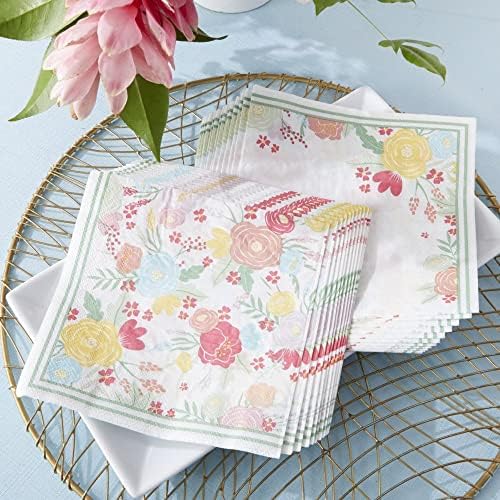 Kate Aspen Decorative Paper Napkins - Set of 120-6.5 Inch Durable Disposable Serveware, Easy Cleanup for Birthday, Wedding, Bridal Shower, Baby Shower, Anniversary Party (Bulk) - Garden Blooms by KateAspen