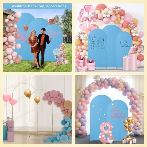 Gawicpy Wedding Arch Backdrop Stand Set Metal Arch Backdrop Stand with Wedding Arch Cover, Wedding Balloon Arch Backdrop Stand for Birthday, Baby Shower, Anniversary (Blue, 4FT+5FT+6FT) - Image 4
