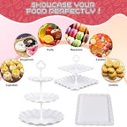 12-Pack Dessert Table Display Set, 6 Cupcake Stands and 6 Dessert Trays, Plastic Dessert Display Stands and Cake Stand, Treat Table Displays Set for Wedding, Baby Shower, Tea Party (Pink) - Image 7