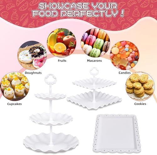 12-Pack Dessert Table Display Set, 6 Cupcake Stands and 6 Dessert Trays, Plastic Dessert Display Stands and Cake Stand, Treat Table Displays Set for Wedding, Baby Shower, Tea Party (Pink) - Image 7