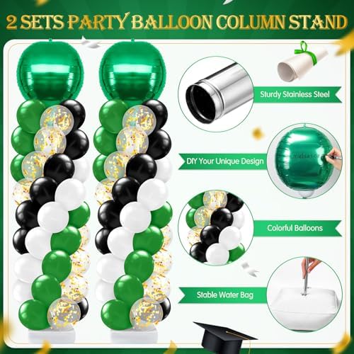 2 Sets Green Black White Balloon Column Stand Kit, Adjustable Floor Balloon Tower with Foil & Latex Balloons, DIY Party Decorations for Birthday Baby Shower Jungle Safari Sports Anniversary - Image 3