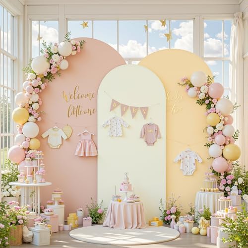 Set of 3 Arch Backdrop Covers(6ft, 5ft, 4ft) - Premium Stretchy Spandex Backdrop Arch Stand Cover for Baby Shower,Wedding,Party Decor Chiara Cover with Double-Sided Design(Cream Nude Champagne) - Image 6