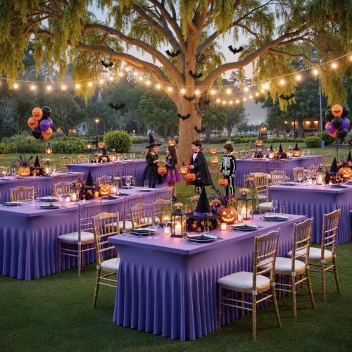 Spandex Tablecloth 6FT Rectangle Table Cover 2 Pcs Deep Purple Wrinkle-Free - Image 5