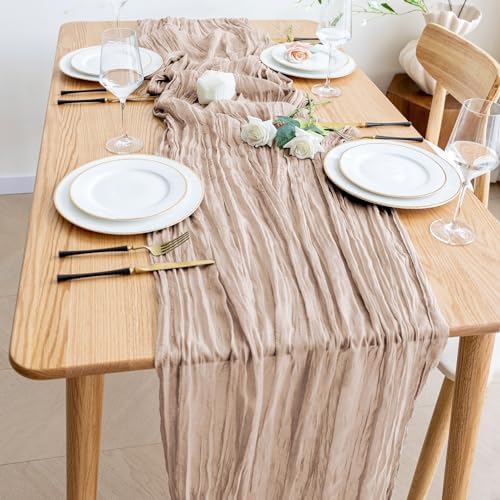 Wokceer Cheesecloth Table Runner Nude Pink 10FT Boho Gauze Runner, 12 Pack - Image 6