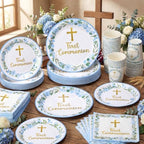 Pickmesh 250 Pcs Blue First Holy Communion Disposable Tableware Set God Bless Baptism Disposable Paper Plates Napkins and Cups for Boys Christening Celebration Baby Shower Religious Supplies Serve 50 - Image 4