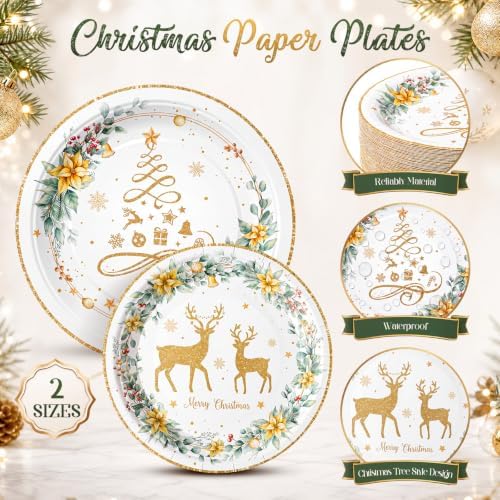 Honeydak 210 Pcs Gold Christmas Plates and Napkin Party Supplies Serves 30 - Image 4