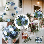 100 Pcs Artificial Foam Rose Flower Faux Bouquet Wedding Fake Rose Gift for Mother's Day Women DIY Bridal Shower Party Table Birthday Home Spring Decor (Blue and White Gradient) - Image 6