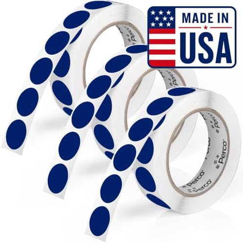 Perco Dark Blue Perforated Round Circle Dot Sticker 1-Inch Labels — 3 Rolls, 3,000 Stickers - File Labels, Category Tags & Inventory Systems, Strong Adhesive - Made in USA by Perco