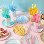 Potchen 220 Pcs Pastel Stripe Plate Party Decor Supplies for 24 Guest - Image 4
