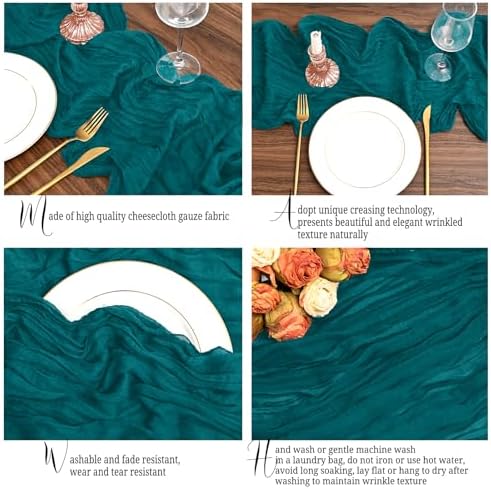 24 Pack Teal Table Runner 10Ft Cheesecloth Table Runner Rustic Gauze Table Runner Romantic Long Sheer Fabric Cheese Cloth Table Runner for Wedding Party Bridal Baby Shower - Image 3