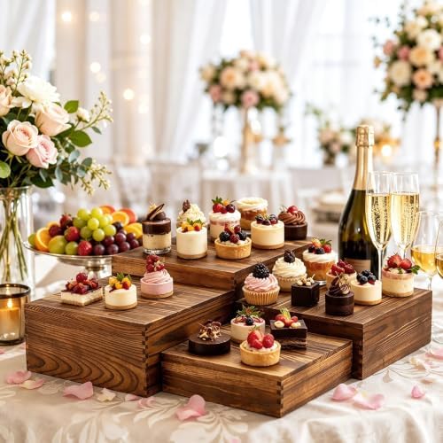 8 Pack Buffet Risers and Stands, Dessert Table Display Set with Mini Signs - Image 4
