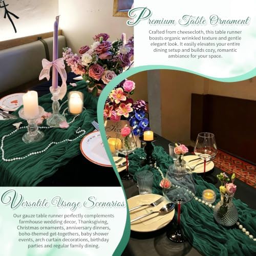 Emerald Green Boho Cheesecloth Table Runner 12 Pack 17x108 Inch Sheer Gauze - Image 6