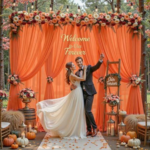 20ft×10ft Wrinkle Free Orange Backdrop Curtain Drapes, 4 Panels 5ftx10ft Sheer Tulle Chiffon Backdrop Panels Curtains for Wedding Baby Shower Birthday Party Stage Photo Home Decorations - Image 3