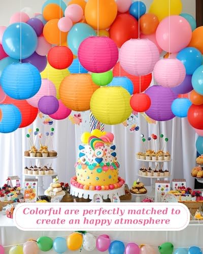 Treela Paper Lanterns Bulk, 5 Sizes, Round Chinese Lamp, Colorful, 80 Pcs - Image 3