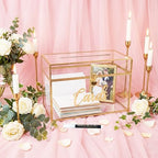 Wedding Card Box with Heart Lock, Large Metal Glass Card Box with Gold Frame for Party Reception, Wedding, Baby Showers, Birthdays, Bridal, or Graduation, 12.6×5.9×9 Inches - Image 4