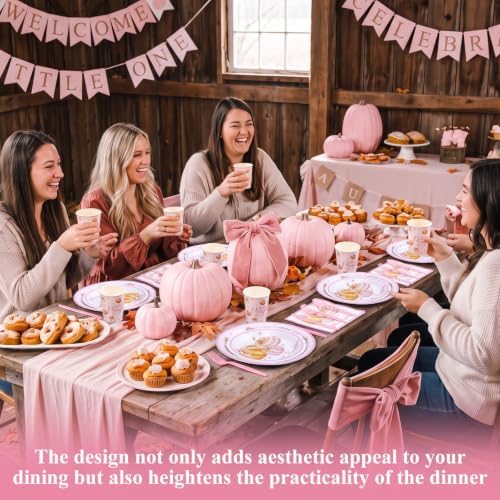Pickmesh 400 Pcs Pink Little Pumpkin Birthday Party Plates Napkins and Cups - Image 5