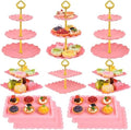 12-Pack Dessert Table Display Set, 6 Cupcake Stands and 6 Dessert Trays, Plastic Dessert Display Stands and Cake Stand, Treat Table Displays Set for Wedding, Baby Shower, Tea Party (Pink) by Unknown