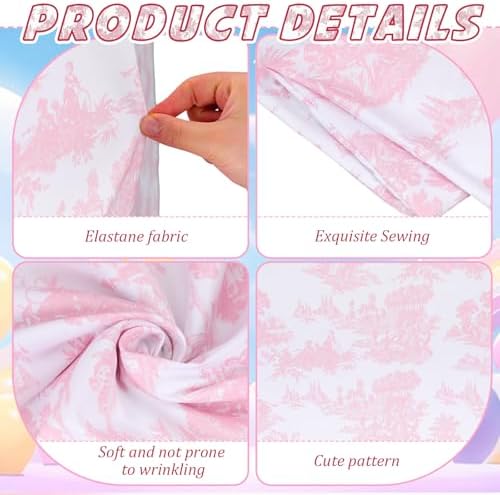 Remagr 2 Pcs Toile De Jouy Pink Floral Arch Backdrop Cover (7.2ft, 6ft) - Image 5